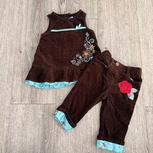 Vintage Y2K Please Mum baby girl brown corduroy dress & pants size 6 month